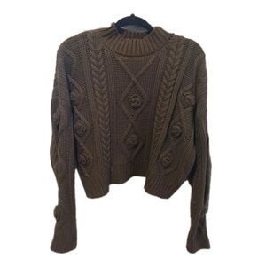 Vintage Mocha Brown Cable Knit Rosette Sweater Dark Medium Forever 21 Brand NEW